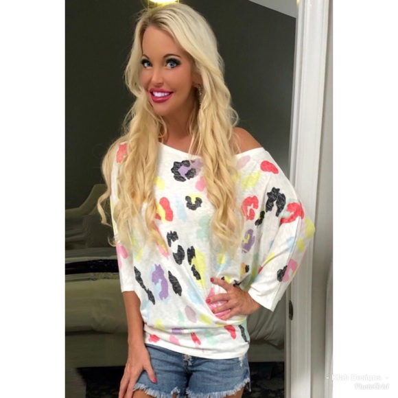 🛍LAST 1! Dolman Sleeve Multi Leopard Print Top - Picture 8 of 8